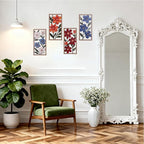 suruim Boho Wall Art Set of 4, Abstract Geometric Wooden Wall Decor, Mid-Century Modern Aesthetic Artwork with Arch, Vase & Botanical Design for Modern Home Decor for Bedroom, Office & Living Room(G)