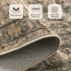 8x10 Area Rugs for Living Room Bedroom, Large Washable Rug, Brown Vintage Retro Boho Rug, Non Slip & Low Pile Faux Wool Thin Carpet for Indoor Dining Room and Kids Room(Charcoal/Olive 8x10ft)