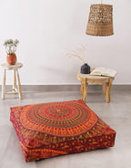 Popular Handicrafts Floor Pillow Cushion Cover - Hippie Elephant Mandala Square Ottoman Daybed Oversized Cotton Cushion Cover with Heavy Duty Zipper - Dog-Pets Bed, 35" Maroon