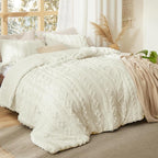 Bedsure Tufted Boho Comforter Set Twin Size - Ivory Boho Bed Set, GentleSoft™ 2 Pieces Farmhouse Shabby Chic Embroidery Bedding, Gifts for Woman, Soft Jacquard Twin Comforter for All Seasons