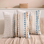 Boho Chenille Tufted Couch Throw Pillow Covers 18x18 Inch Set of 2 Farmhouse Striped Decorative Pillow Covers Accent Neutral Pillowcase Caramel Brown Blue Cushion Cover for Livingroom Sofa Bed