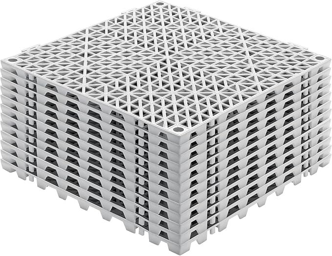 VEVOR Modular Interlocking Cushion, 12 Pack 12" x 12" Splicing Drainage Mats, Soft PVC Interlocking Drainage Floor Tiles, Non-Slip Drainage Holes for Restroom, Bathroom, Kitchen, Pool, Wet Areas, Gray