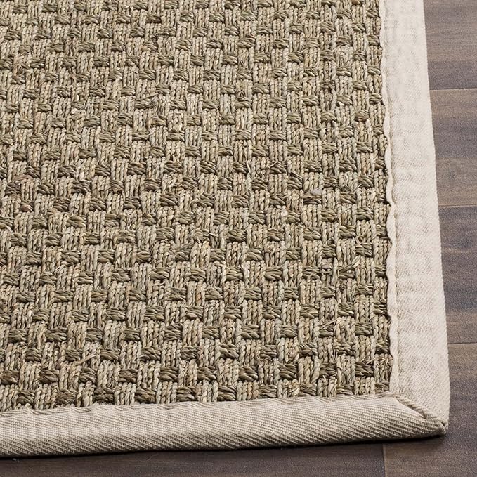 Safavieh Area Rug 12' Round - Natural Fiber Collection - Large - Natural & Ivory, Seagrass, Basketweave Pattern with Border (NF114J)