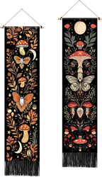 AOHMPT Pack of 2 Long Vertical Tapestry,Nature Landscape Tapestry with Serene Mountain River, Moon & Sun Motifs,Traditional Ink Painting Wall Art,Zen Aesthetic Wall Hanging for Living Room Bedroom Decor 13" W x 51" H"