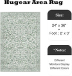 HUGEAR 2x3 Entryway Area Rug Green Small Rug Machine Washable Door Mat Neutral Vintage Floral Low Pile Carpet Distressed Throw Rug Entrance Kitchen Bathroom Bedroom Office Non Slip Soft Lightweight