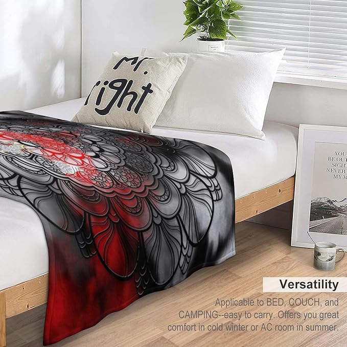 Black Red Mandala Throw Blanket Abstract Yellow Red Black Boho Floral Modern Blanket for Sofa Bed Couch Chair Or Dorm 70"x80"