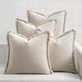 MIULEE Decorative Couch Pillow Covers Neutral Beige Linen Fringe Throw Pillows Set of 4 Boho Farmhouse Cushion Covers Soft Accent Pillowcases for Bed Couch Sofa Living Room Spring Decor 18x18 Inch
