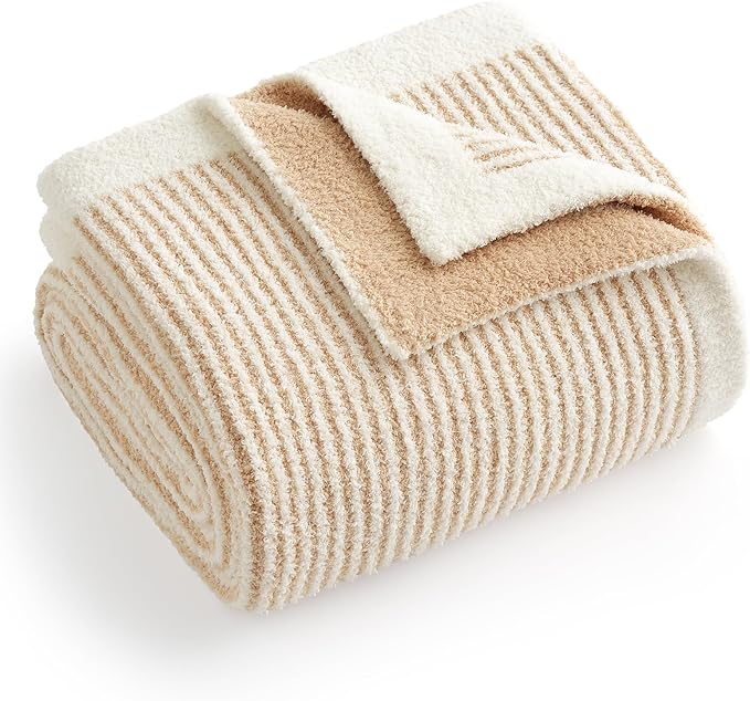 Snuggle Sac Fluffy Bedding Blanket Twin Size, Soft Luxurious Knit Throws, Fuzzy Microfiber Blankets for Couch, Sofa, Bed, Cream Beige, 60x80 inches