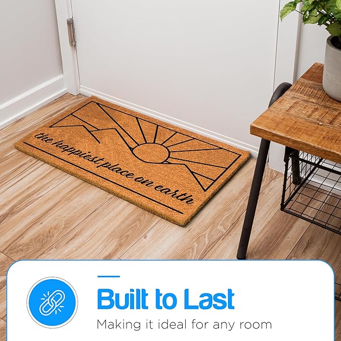 PLUS Haven Coconut Coir Home Entrance Door Mat – 17.5" x 30" | The Happiest Place on Earth Heavy-Duty Doormat for Indoor & Outdoor Use | Eco-Friendly & Durable
