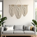 large macrame wall hanging - Boho Tapestry Macrame Wall Decor Art- Chic Bohemian Handmade Woven Tapestry Home Decoration for Bedroom Living Room Apartment Wedding Party - 43"x32" (Wood bead-A)