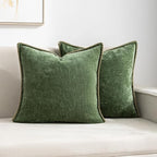Decorative Green Throw Pillow Covers Pack of 2, 18x18 in Chenille Soft Pillow Covers with Stitched Edge, Farmhouse Neutral Euro Decorative Pillows for Bed Couch Sofa Home Decor