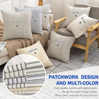 YCOLL Farmhouse Pillow Covers 12x20, Modern Accent Lumbar Throw Pillow Covers Set of 2, Yellow and Beige Striped Patchwork Linen Decorative Pillows Cushion Covers for Couch Chair Bedroom Home Decor
