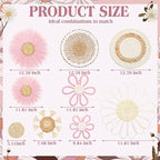 Chunful 9 Pcs Boho Nursery Wall Decor Daisy Flower Woven Macrame Seagrass Rattan Basket Wall Hanging Bohemian Decorations Gifts for Home Dorm Art Farmhouse Bedrooms Living Room(White Pink)