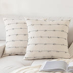 Boho Throw Pillow Covers 18x18 Set of 2 Modern Farmhouse Decorative Cushion Case Tufted Linen Square Pillows Cover Neutral Pillow Cases Accent Pillowcase for Sofa,Couch,Bed,Beige and Grey