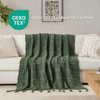 Boho Knitted Chenille Blanket with Tassels - Lightweight & Soft All-Season Throw - 3D Classic Pattern for Living Room Bedroom Couch, Imperial Green, Queen 90"x90"