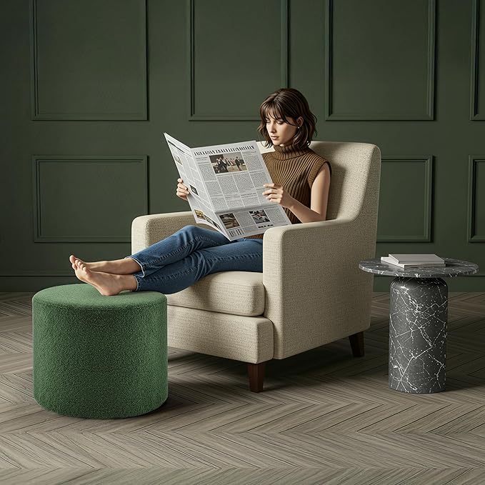 Bezseller Soft Boucle Pouf Ottoman, Comfortable Foot Rest, Full Foam Filling Footstool for Living Room, Bedroom, Lightweight Comfort and Charm Floor Poof Seating Perfect to Rest Your Feet, Green