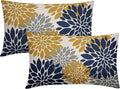 Navy Blue Yellow Pillow Covers 12X20 Inch Set of 2, Modern Geometry Dahlia Floral Print Decorative Rectangle Throw Pillow Covers Outdoor Farmhouse Cushion Case for Home Couch Sofa Bed Decoration