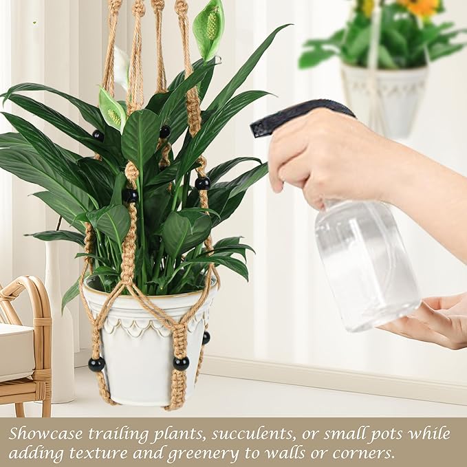 BB FUN HOUSE Macrame Plant Hanger Indoor Hanging Planter Basket with Wood Beads Decorative Flower Pot Holder No Tassels for Indoor Outdoor Boho Home Decor 35 Inch (POTS NOT Included)