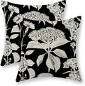 Black Pillow Covers 20x20 Inch Set of 2 Vintage Boho Floral Hydrangea Herbs Botanical Throw Pillows Outdoor Flower Decoration Pillowcase Linen Farmhouse Cushion Case Decorative for Couch Sofa