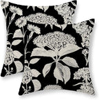 Black Pillow Covers 20x20 Inch Set of 2 Vintage Boho Floral Hydrangea Herbs Botanical Throw Pillows Outdoor Flower Decoration Pillowcase Linen Farmhouse Cushion Case Decorative for Couch Sofa