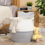 KAKAMAY Woven Baskets for Storage(17"x17"),Large Cotton Rope Woven Baby Laundry Hamper,Collapsible Laundry Basket, Blanket Basket for Organizing Living Room,Nursery,Pillows,Toy Chest(Grey)
