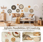 HJJWNDDNG 11 Pack Boho Wall Basket Decor Set, Hanging Woven Seagrass Rattan Wicker Boho Wall Decor, Round Farmhouse Wall Hanging Baskets Rustic Flat Wall Art for Living Room Bedroom Kitchen (Style 6)