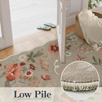 Lahome Floral Kitchen Runner, 2x5 Soft Washable Runner Rug Non Slip, Ultra-Thin Hallway Rug Stain Resistant Boho Carpet for ‎Laundry Bathroom Bedroom Flore (2x5ft,Brown)