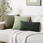 Softalker Throw Pillow Covers 18x18 Inch, Set of 2, Soft Corduroy Boho Stripe Decorative Pillow Cover, Couch Fluffy Pillow Cover for Farmhouse Home Decor Bed Living Room, Sage Green