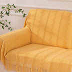BATTILO HOME Mustard Throw Blanket with Fringe Geometric Bed Yellow Throws Summer Breathable Decorative Large Throw for Couch Sofa Indoor Outdoor (Yellow, 50"x60")