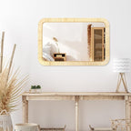 PERFNIQUE Rattan Mirror, 36'' x 24" Rectangle Boho Bathroom Mirror, Decorative Wall Nursery Decor, Rustic Farmhouse Handmade Wicker Mirror for Bathroom Bedroom Entryway Living Room Decor