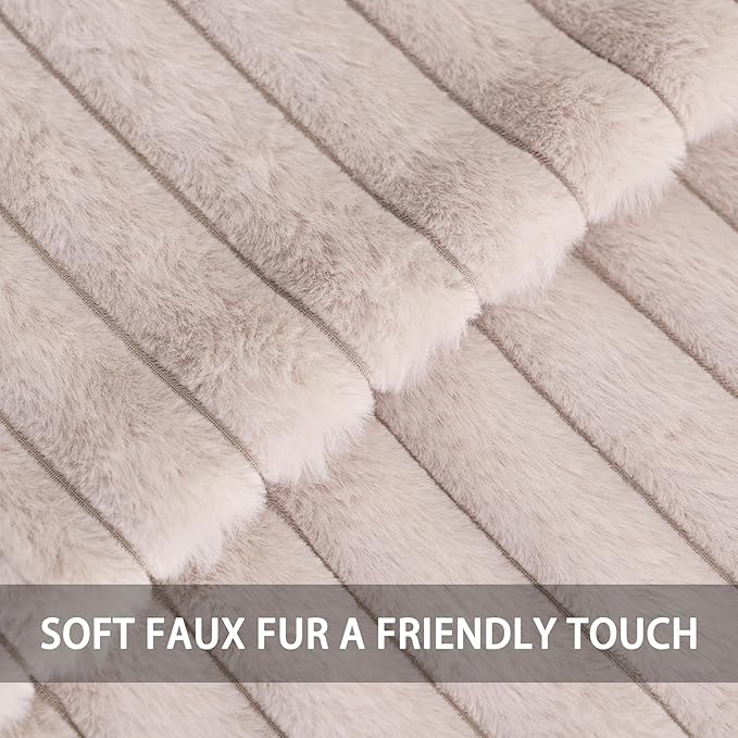 Pack of 2 Faux Fur Fall Throw Pillow Covers 22x22 Inch, Soft Plush Striped Neutral Couch Pillow Cover, with Velvet Back Modern Home Decor for Sofa Living Room Couch Bed Light Grey
