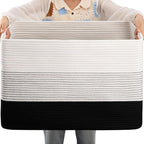 OIAHOMY 108L Large Cotton Rope Basket, Rectangle Woven Baskets for Storage, Nursery Blanket Storage Living Room, Toy Basket With Handle-25”x16”x16”-Gradient Black