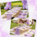 91 x 71 Extra Large Outdoor Boho Picnic Blanket with Purple Table Runner, 6 Throw Pillow Covers 6 Napkins Woven Cotton Yarn Oversize Beach Blanket Washable Picnic Camp Wedding