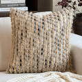 Aeckself Handmade Boho Chenille Tufted Pillow Cover 18x18 Inch, Decorative Square Throw Pillow Cover Neutral Pillowcase for Couch Bedroom Living Room, Brown Blue