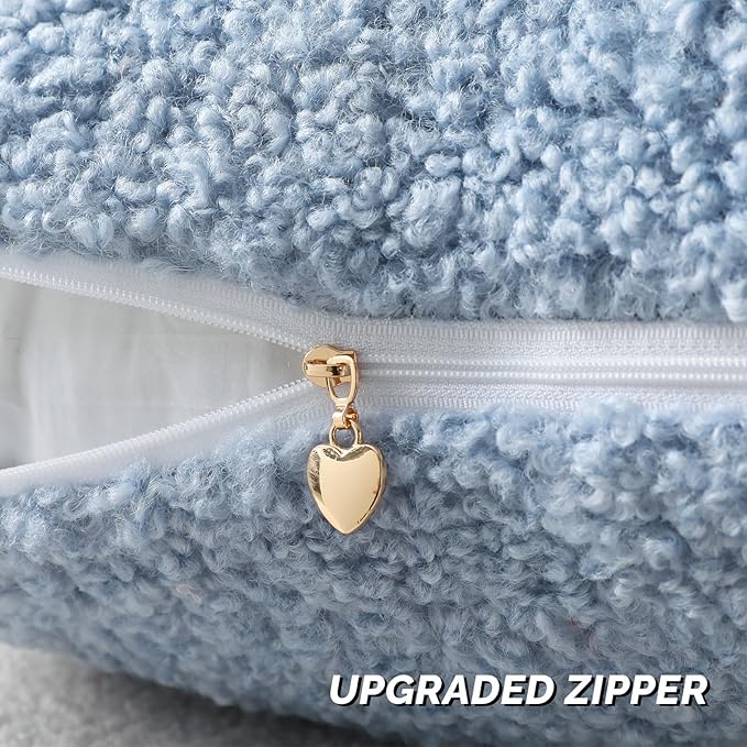 FUTEI Light Blue Throw Pillow Covers 22x22 Inch Set of 2,Furry Faux Fur Teddy Boucle Textured Cushion Covers,Soft Fluffy Decorative Pillow Case,Home Decor for Couch Bed Living Room Office Car