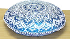 ICC 32" Blue Mandala Floor Pillow Cushion Cover Seating Throw Cover Hippie Decorative Bohemian Ottoman Poufs Cover, Pom Pom Pillow Cases, Boho Indian