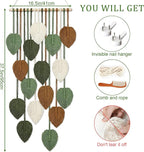 KHOYIME Vertical Macrame Wall Hanging Boho Home Decor, Long Narrow Chic Wall Art Bohemian Woven Leaves Tapestry Vintage Decorations for Front Door Indoor Entrance Living Room Bedroom 16.5"W x 37.5"L