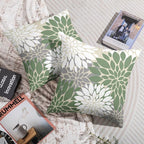 Sage Green White Grey Gray Pillow Covers 24X24 Inch Set of 2, Modern Dahlia Floral Print Decorative Throw Pillow Covers Outdoor Farmhouse Cushion Case for Home Couch Sofa Bed Decoration