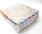 CRAFT KALA 24" Square Large Hippie Mandala Meditation Floor Ottoman Pillow Cushion Pouf Cover Square Poufs Bohemian Circle Floor Cushion Case Outdoor Fireplace Living Room Decor Cover Golden Ombre