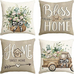 AVOIN Colorlife Bless Our Home Farmhouse Eucalyptus Leaves Throw Pillow Covers, 16 x 16 Inch Truck Home Sweet Cushion Case Decorations Set of 4