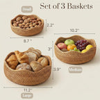 8.7” Small Basket Wicker, Rattan Serving Bowl Bowls, Small Decorative Tray, Natural Handwoven Basket, Entryway Nightstand Dining Room Kitchen Counter Table Coffee Organizing Snack Pastries Jewry