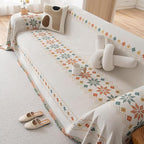 VClife Boho Couch Cover White Geometric Jacquard Sofa Cover 1 Piece Large Couch Covers for 3 Cushion Couch Sofa Washable Plush Chenille Sofa Protector for Living Room Bedroom 71x150 Inch
