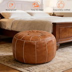 Thgonwid Unstuffed Moroccan Storage Pouf Foot Stool Ottoman Seat Handmade Faux Leather Bean Bag Floor Chair Foot Rest for Living Room, Bedroom or Balcony (Brown)