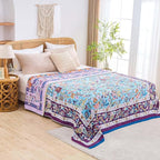 Fall Blanket for Bed, 100% Cotton Soft Rustic Boho Throw Blanket Quilt, 60"x80" Farmhouse Decor Bed Flower Blankets, Light Weight Reversible Bohemian Throw Quilt