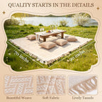 Extra Large Outdoor Boho Picnic Blanket with Table Runner and 6 Throw Pillows Covers Wedding Party Decoration Photoshoot Home Garden Party Decor Patio Lawn Outdoor Mat Beach Party theme Supplies White