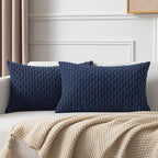 Kevin Textile 12x20 Inch Pillow Cover 1 Pack Boho Decorative Soft Striped Corduroy Lumbar Farmhouse Color Accent Rectangle Cushion Case for Living Room Couch Sofa Bed, Navy Blue