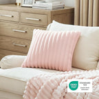Bedsure Double-Side Striped Throw Pillow Covers 18x18 Set of 2, Spring Fluffy Crystal Pink Soft Decorative Pillow Covers, Home Decor for Couch Sofa Living Room Bedroom