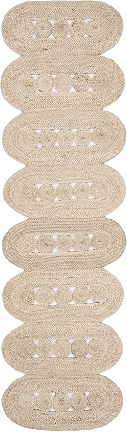 SAFAVIEH Natural Fiber Collection Area Rug - 6' Square, Ivory, Handmade Farmhouse Braided Woven Jute, Ideal for High Traffic Areas in Living Room, Bedroom (NF365A)