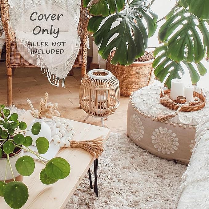 Mandala Life ART Bohemian Pouf Ottoman Cover 24x8- Luxury, Artisan Room Décor Pouffe for Meditation, Yoga, and Boho Chic Seating Area Stool Floor Pillow Case – Accent Your Living Room, Bedroom