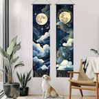 AOHMPT Pack of 2 Long Vertical Tapestry,Nature Landscape Tapestry with Serene Mountain River, Moon & Sun Motifs,Traditional Ink Painting Wall Art , Zen Aesthetic Wall Hanging for Living Room Bedroom Decor 13" W x 51" H"